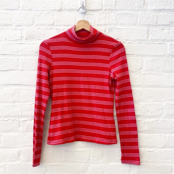 Anthropologie || Maeve Ribbed Stripe Turtleneck Red Pink XS - Picture 2 of 8